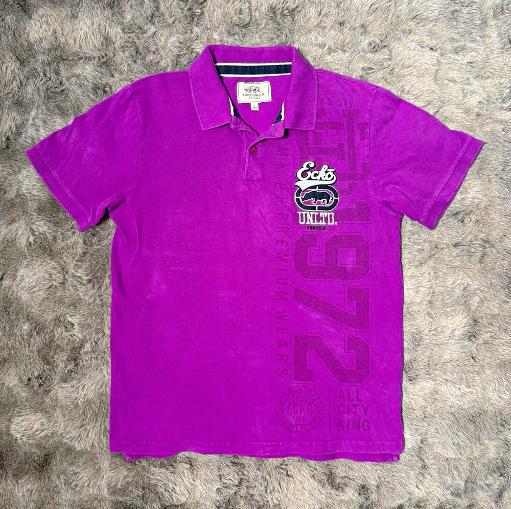 Ecko Unltd. Men's Purple Short Sleeve Polo Shirt L Cotton Knit Graphic Logo